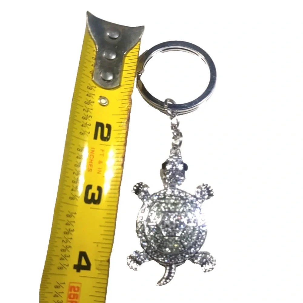 Rhinestone Turtle Keychain Silver Tone Sparkles